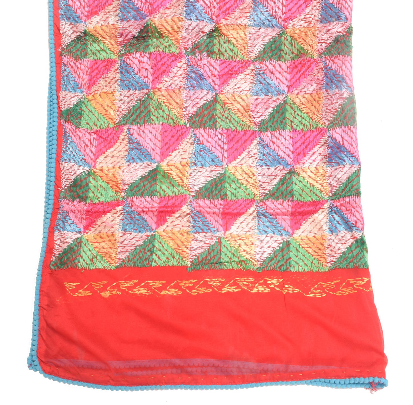 Sushila Vintage Red Chiffon Dupatta Phulkari Embroidered Geometrical Long Stole