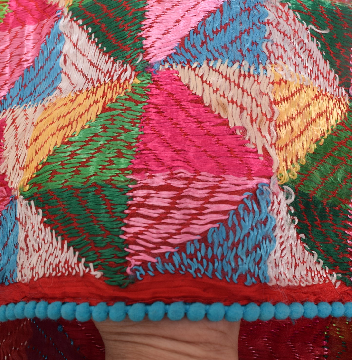 Sushila Vintage Red Chiffon Dupatta Phulkari Embroidered Geometrical Long Stole