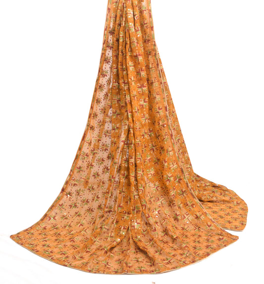 Sushila Vintage Phulkari Embroidered Dupatta Blend Chiffon Silk Long Stole Wrap