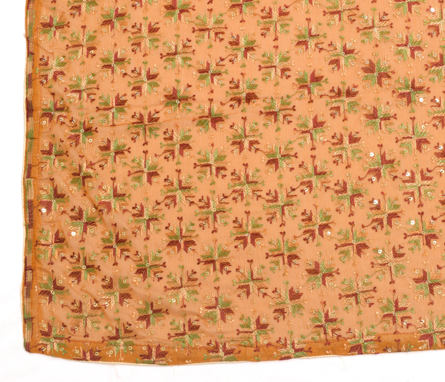 Sushila Vintage Phulkari Embroidered Dupatta Blend Chiffon Silk Long Stole Wrap