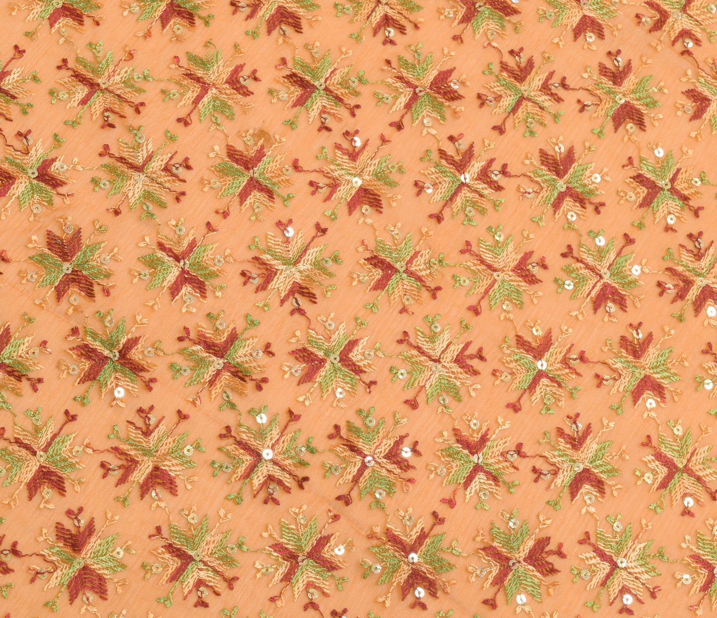 Sushila Vintage Phulkari Embroidered Dupatta Blend Chiffon Silk Long Stole Wrap