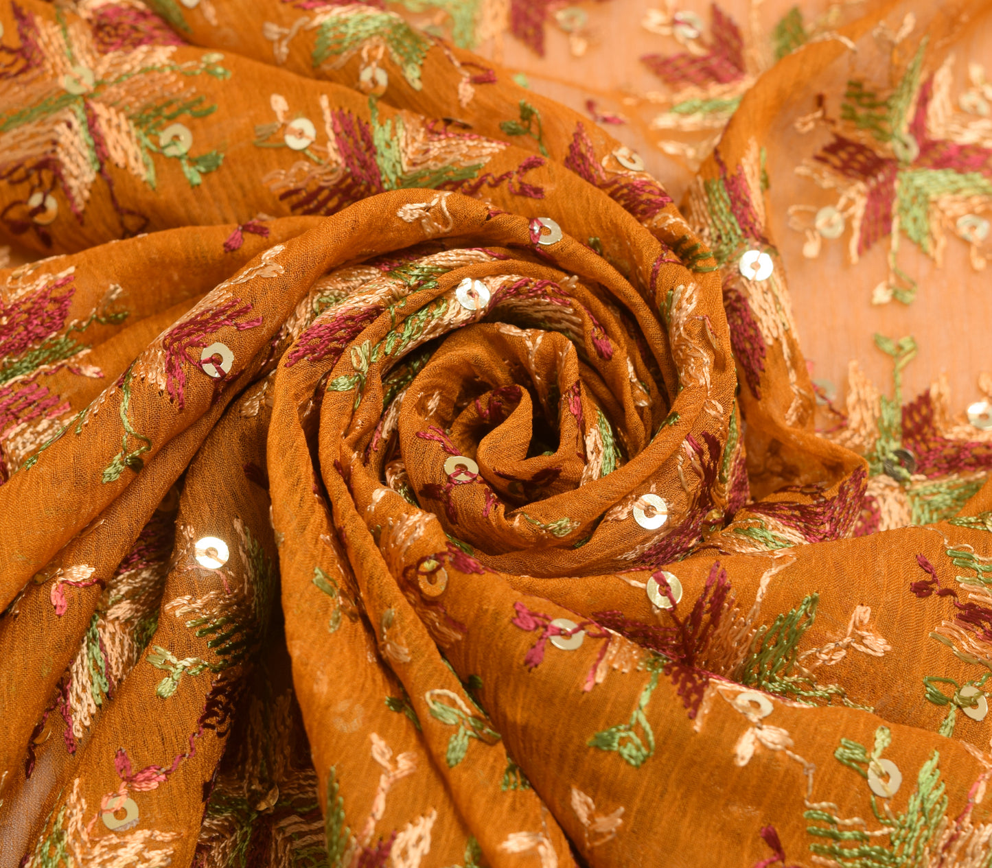 Sushila Vintage Phulkari Embroidered Dupatta Blend Chiffon Silk Long Stole Wrap