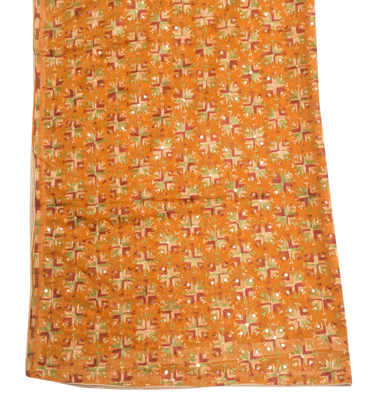 Sushila Vintage Phulkari Embroidered Dupatta Blend Chiffon Silk Long Stole Wrap