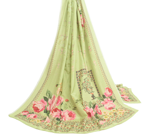 Sushila Vintage Pista Green Dupatta Art Silk Digital Printed Floral Stole Hijab