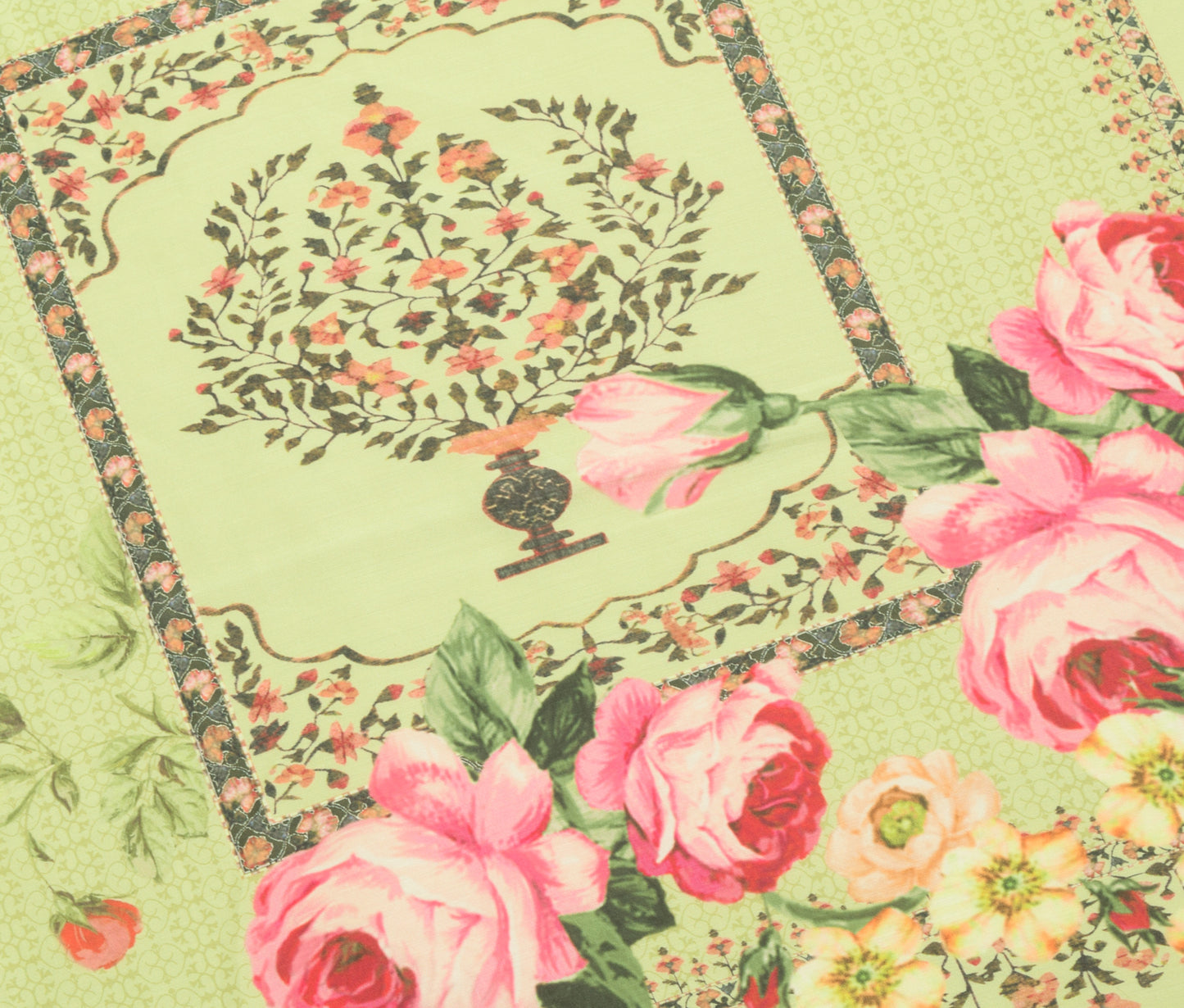 Sushila Vintage Pista Green Dupatta Art Silk Digital Printed Floral Stole Hijab