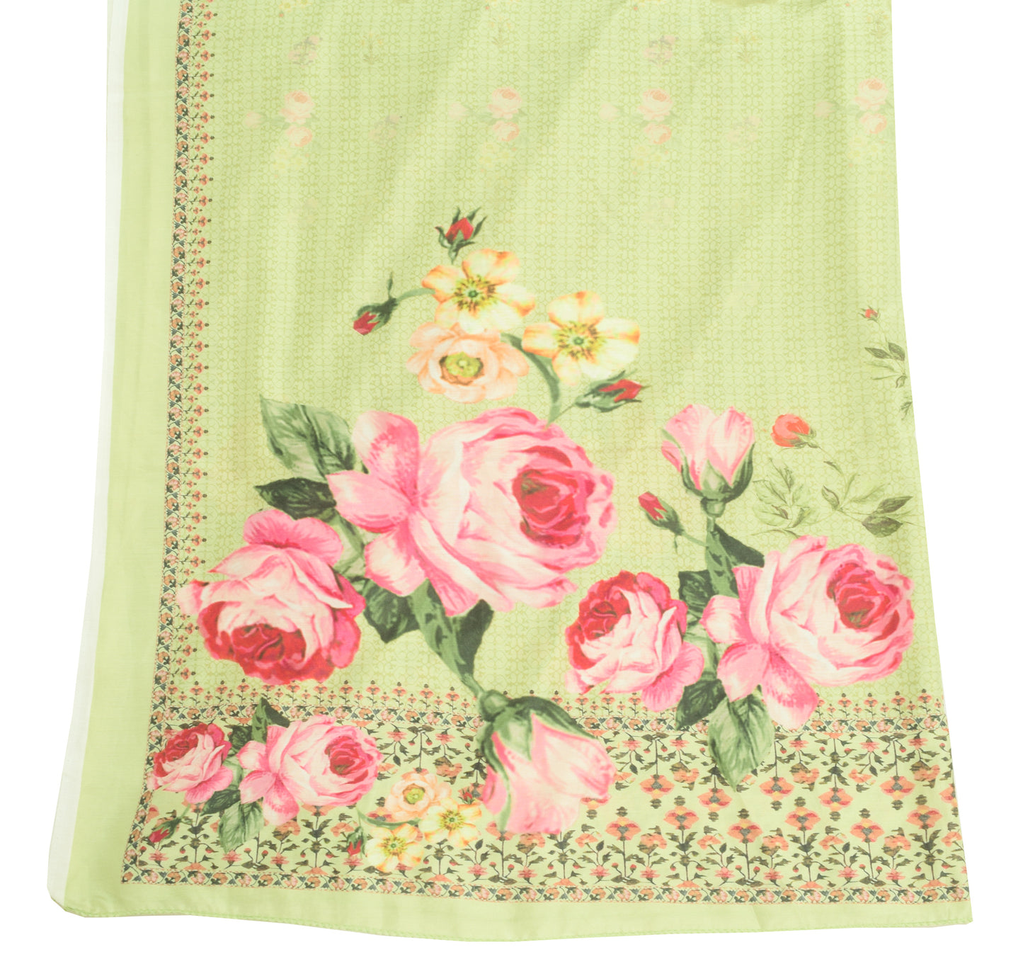 Sushila Vintage Pista Green Dupatta Art Silk Digital Printed Floral Stole Hijab