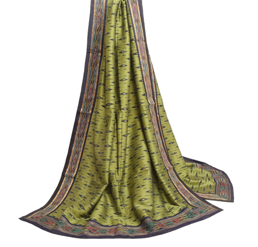 Sushila Vintage Henna Green Hand Woven Ikkat Patola Dupatta Pure Silk Long Stole