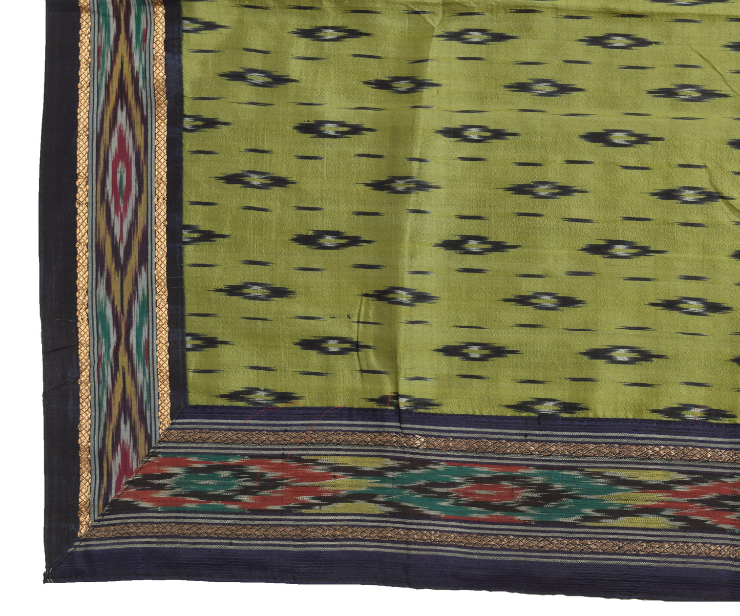 Sushila Vintage Henna Green Hand Woven Ikkat Patola Dupatta Pure Silk Long Stole