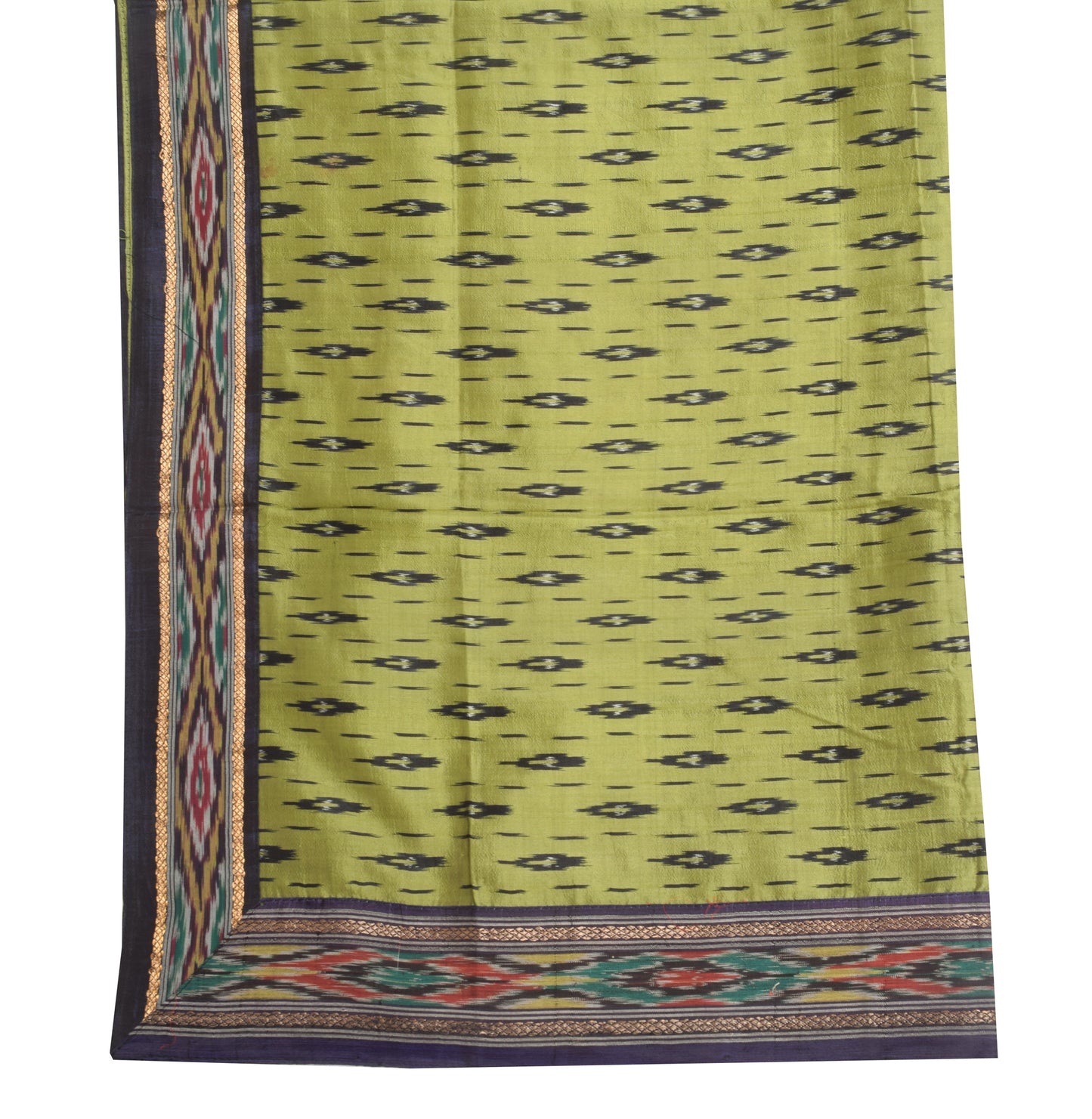 Sushila Vintage Henna Green Hand Woven Ikkat Patola Dupatta Pure Silk Long Stole