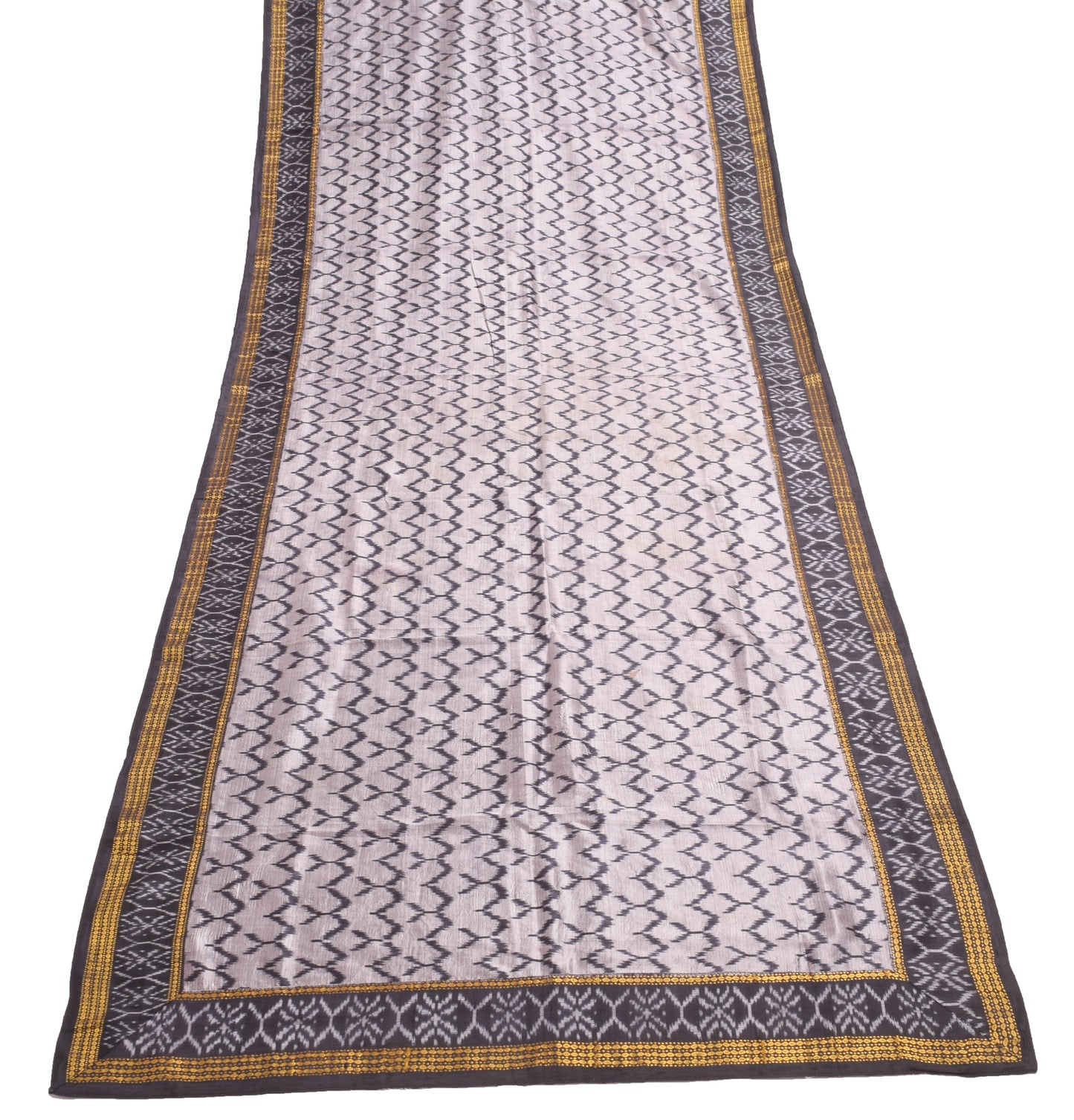 Sushila Vintage Gray Ikkat Patola Hand Wovne Dupatta 100% Pure Silk Long Stole