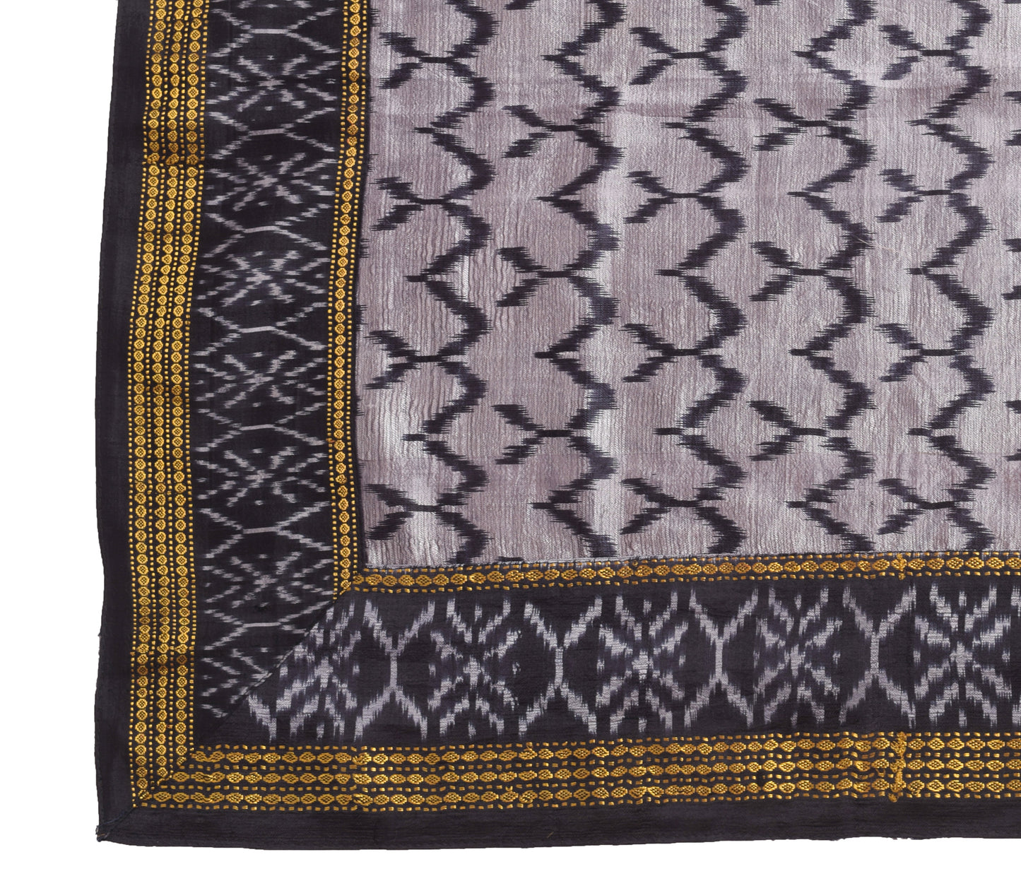 Sushila Vintage Gray Ikkat Patola Hand Wovne Dupatta 100% Pure Silk Long Stole