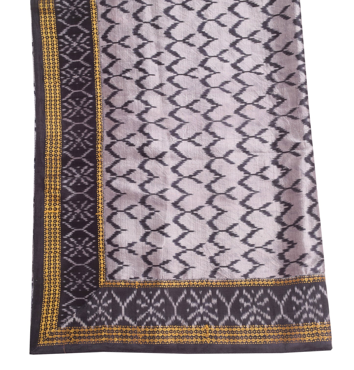 Sushila Vintage Gray Ikkat Patola Hand Wovne Dupatta 100% Pure Silk Long Stole