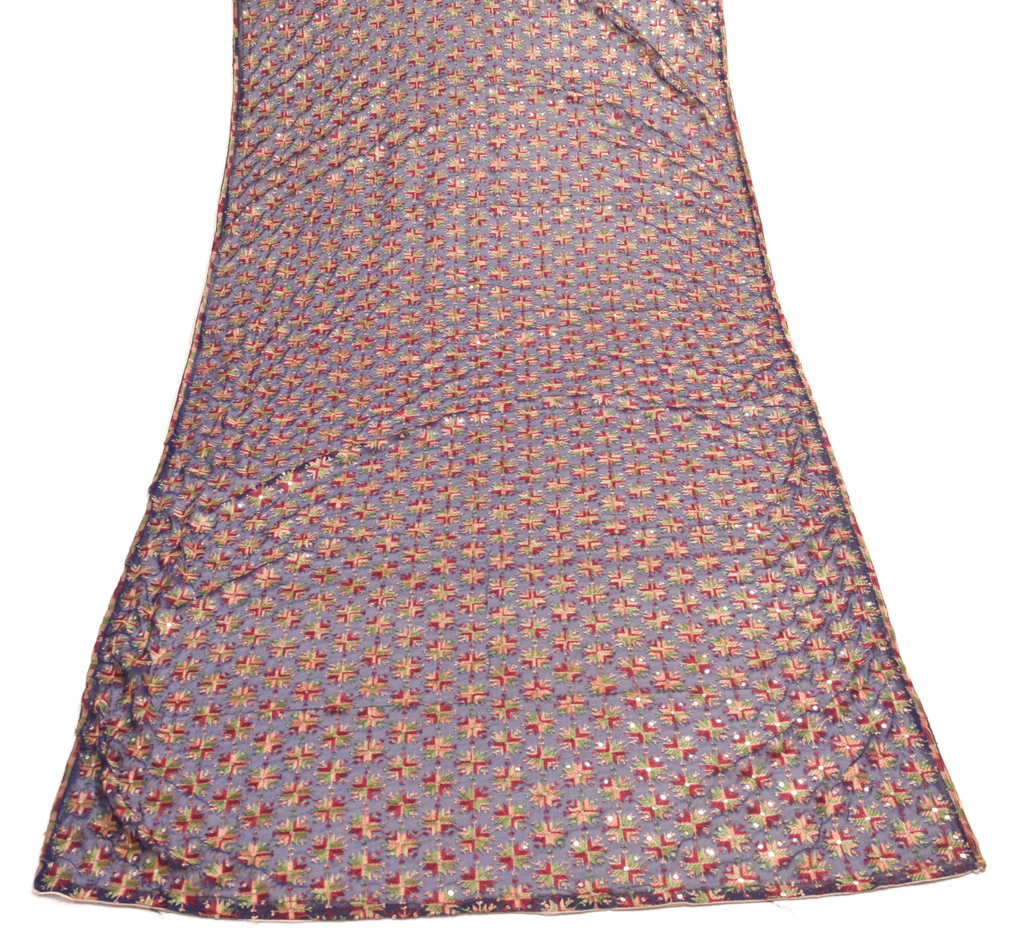 Sushila Vintage Phulkari Embroidered  Dupatta Blue Chiffon Silk Long Stole Wrap