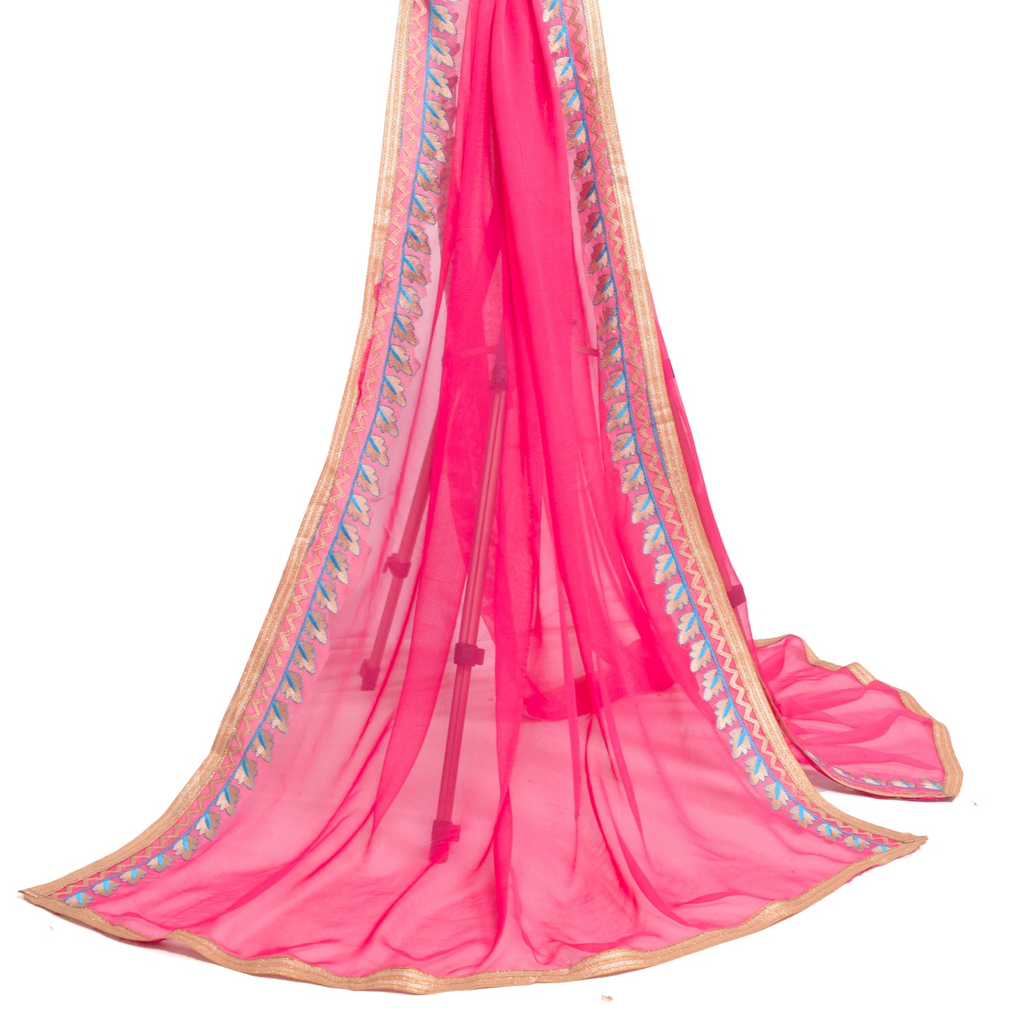 Sushila Vintage Magenta 100% Pure Chiffon Silk Dupatta Embroidered Long Stole