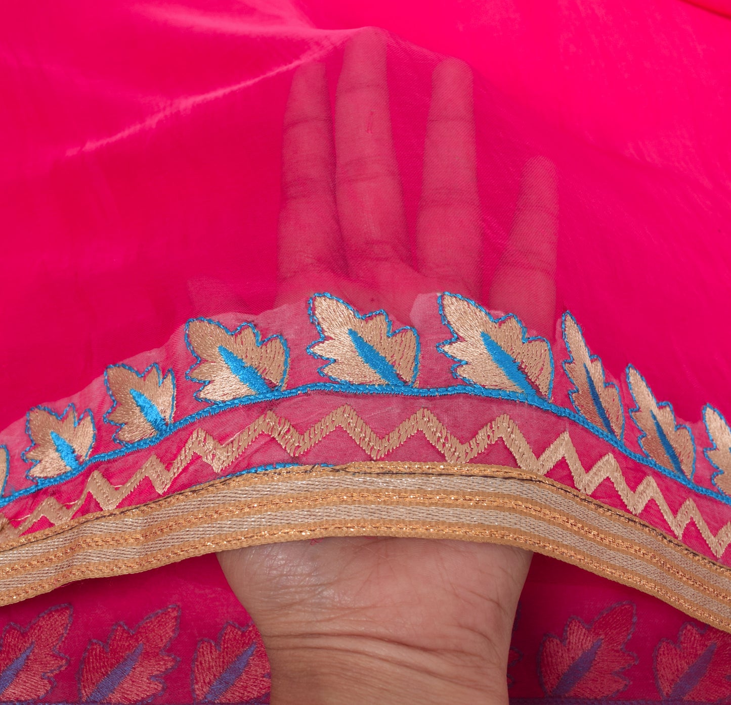 Sushila Vintage Magenta 100% Pure Chiffon Silk Dupatta Embroidered Long Stole
