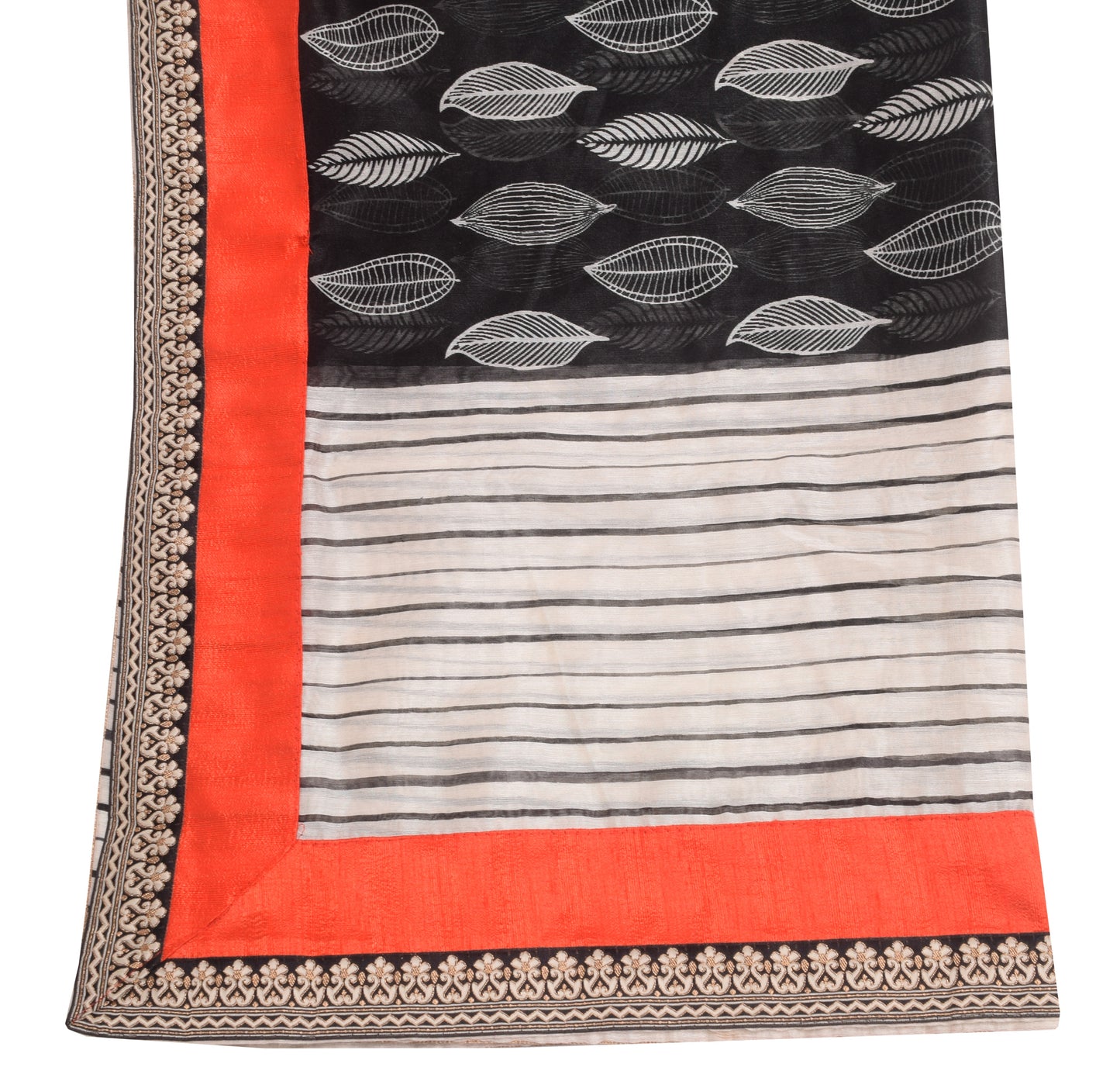 Sushila Vintage Black Floral Dupatta Art Silk Printed Patch Work Long Stole Wrap