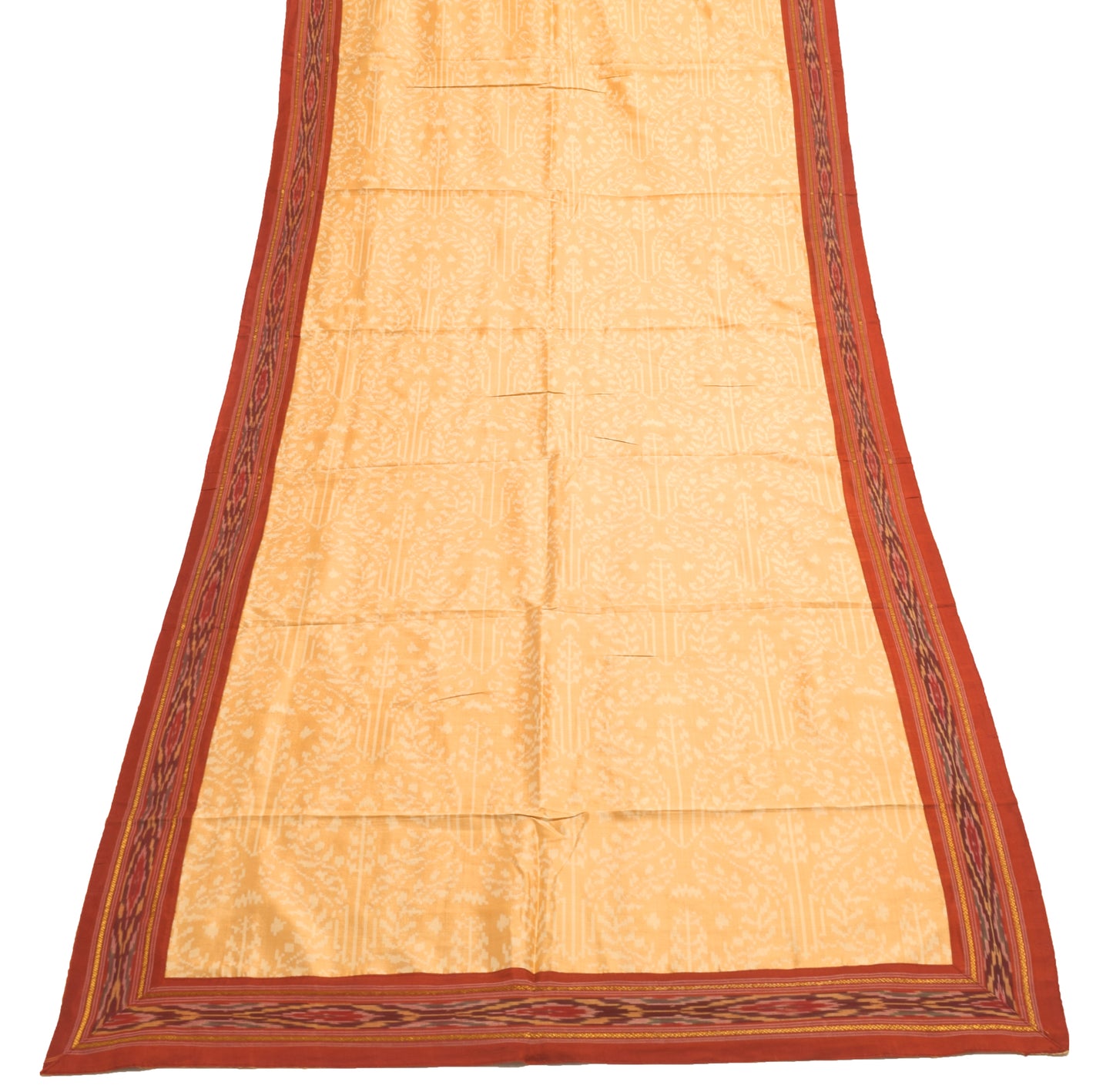 Sushila Vintage Peach Hand Woven Ikkat Patola Dupatta 100% Pure Silk Long Stole