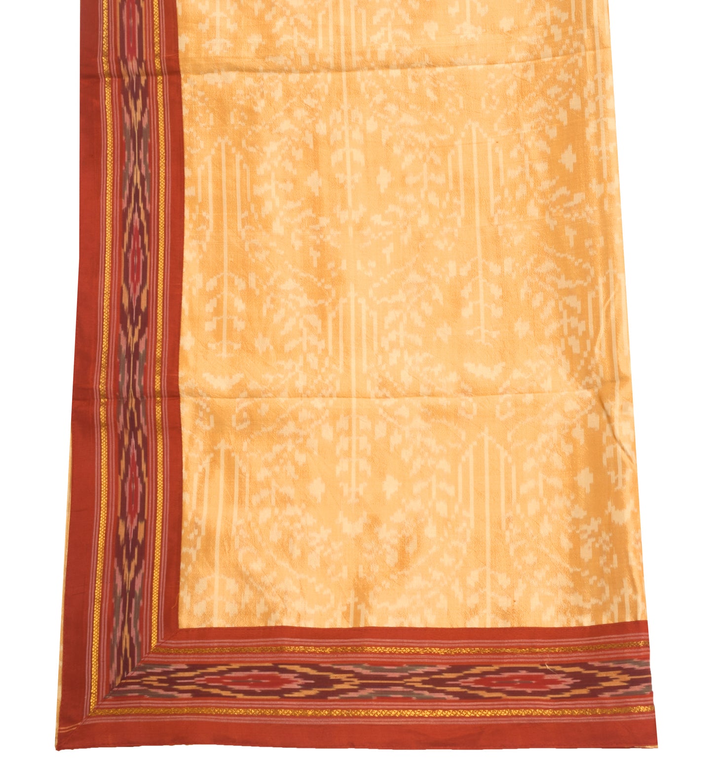 Sushila Vintage Peach Hand Woven Ikkat Patola Dupatta 100% Pure Silk Long Stole