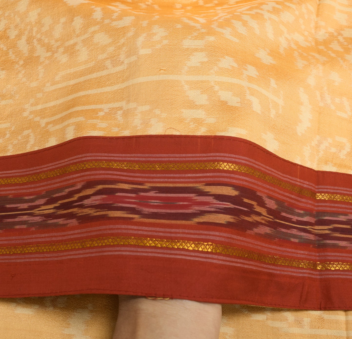 Sushila Vintage Peach Hand Woven Ikkat Patola Dupatta 100% Pure Silk Long Stole