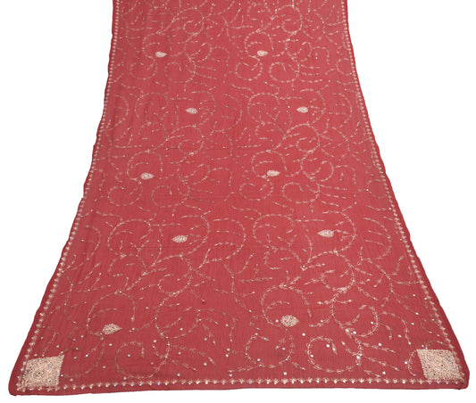 Sushila Vintage Maroon Chiffon Silk Dupatta Zari Embroidered Floral Long Stole