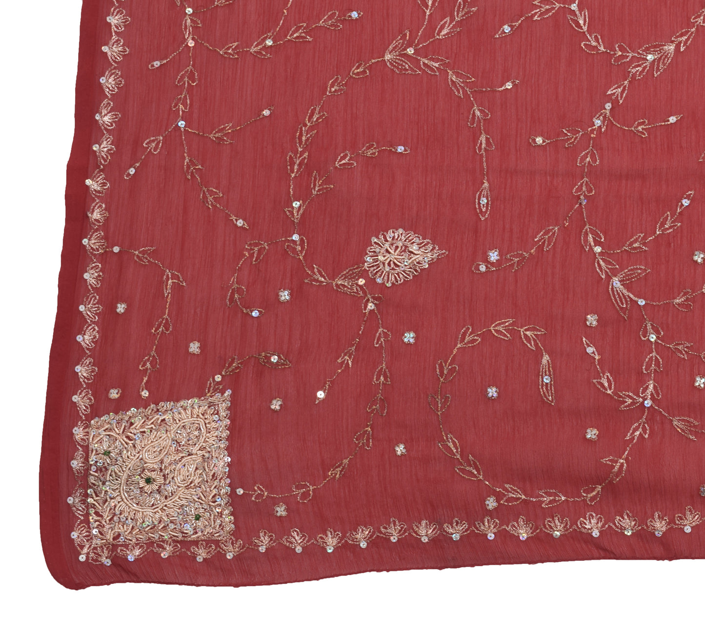 Sushila Vintage Maroon Chiffon Silk Dupatta Zari Embroidered Floral Long Stole