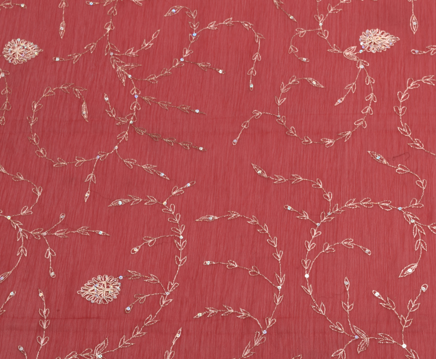 Sushila Vintage Maroon Chiffon Silk Dupatta Zari Embroidered Floral Long Stole