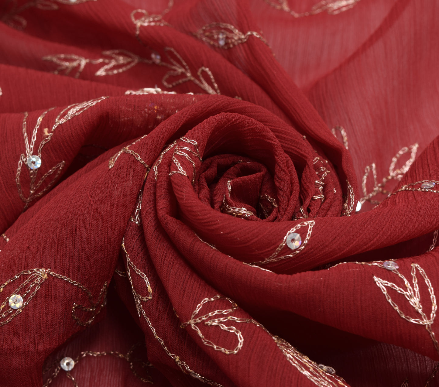 Sushila Vintage Maroon Chiffon Silk Dupatta Zari Embroidered Floral Long Stole