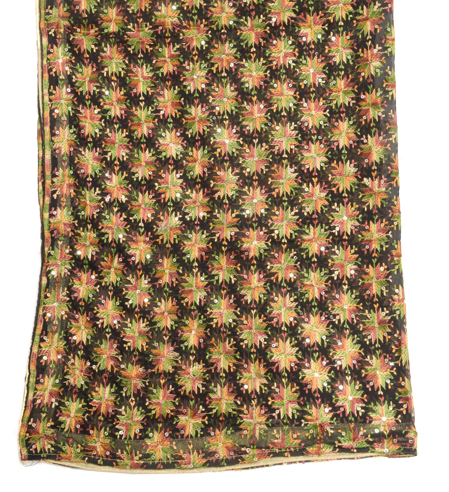 Sushila Vintage Black Dupatta Chiffon Silk Phulkari Embroidered Long Stole Wrap
