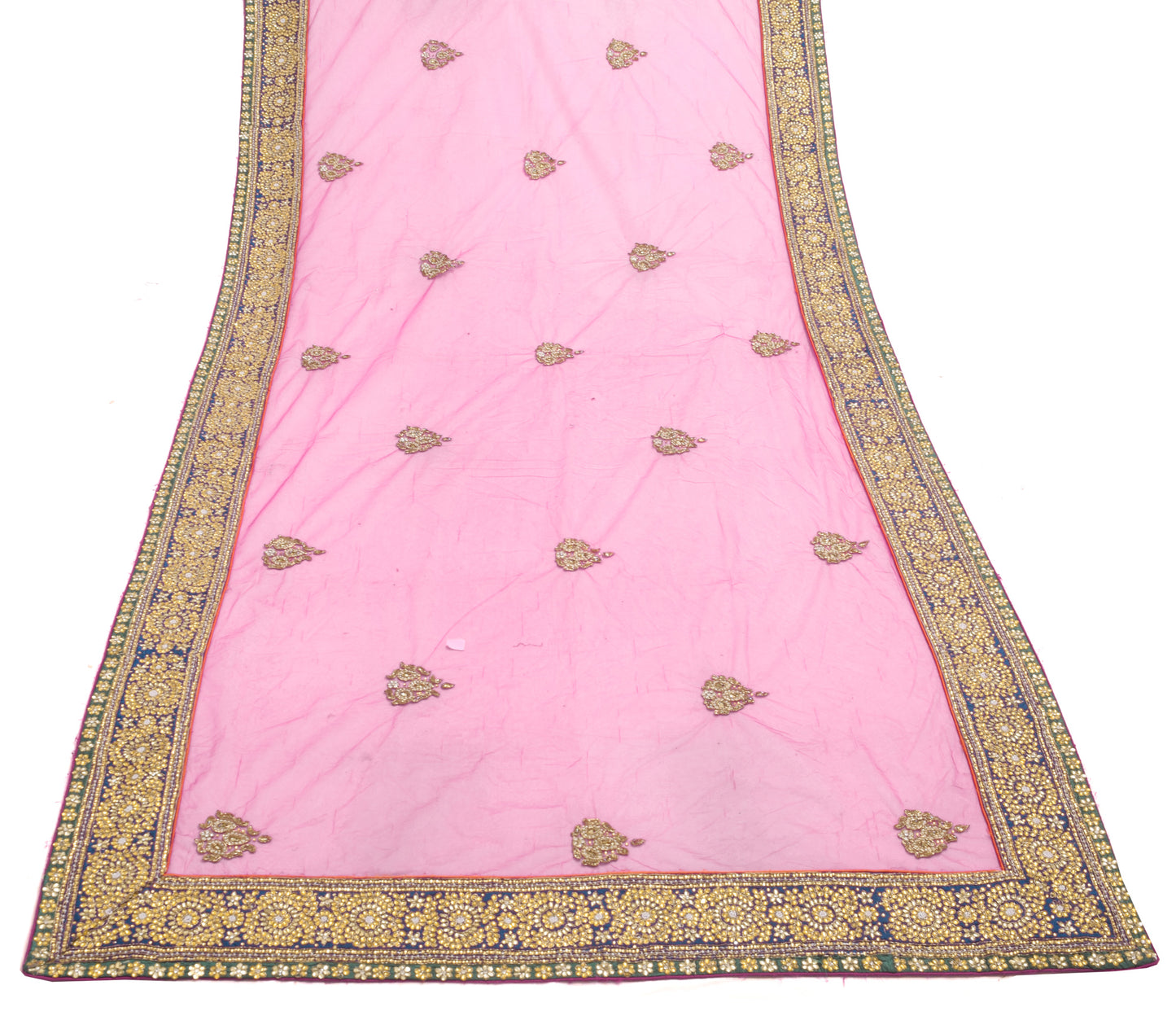 Sushila Vintage Magenta Net Mesh Heavy Dupatta Hand Beaded Floral Long Stole