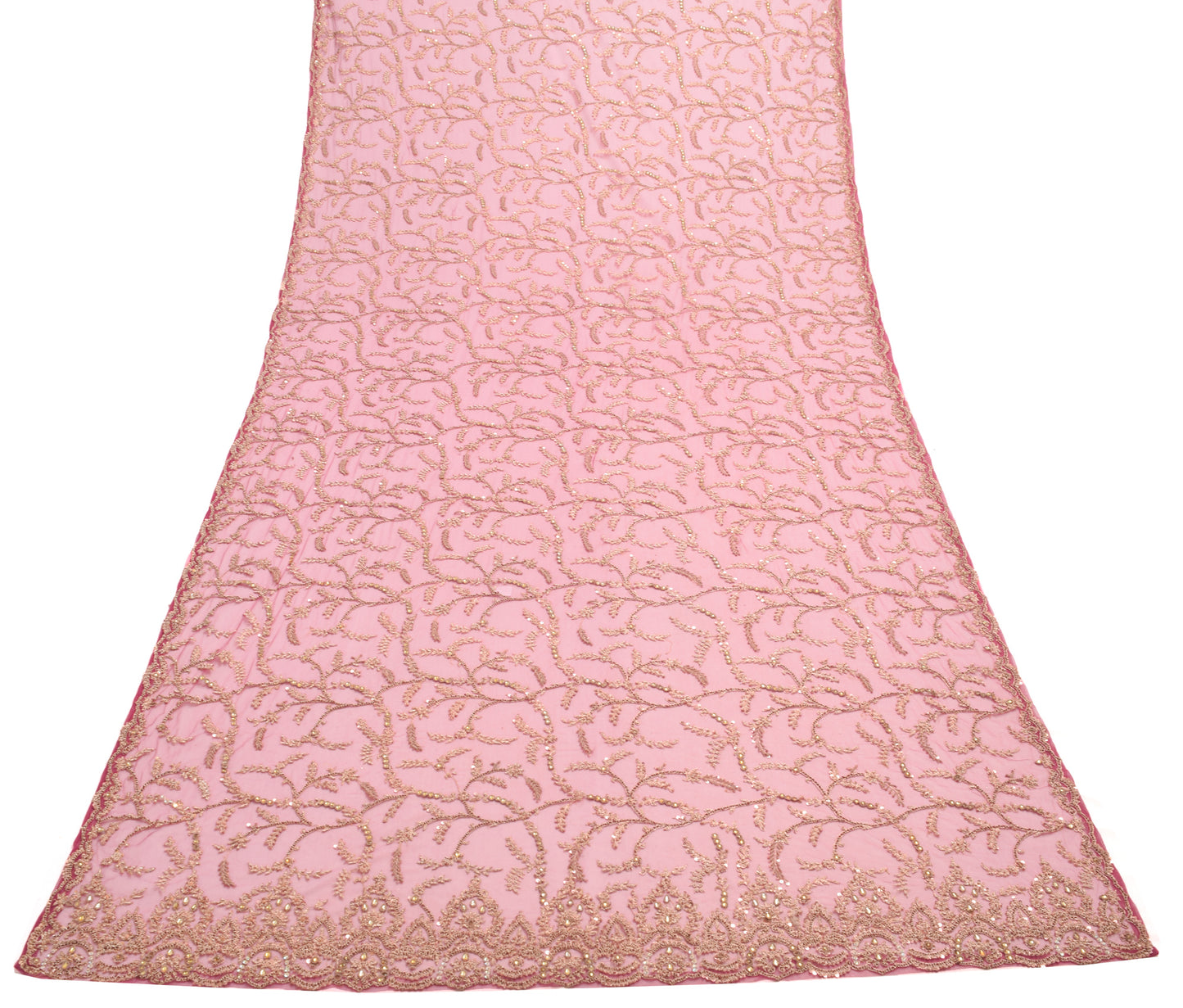 Sushila Vintage Pink Hand Beaded Heavy Dupatta Net Mesh Ethnic Floral Long Stole