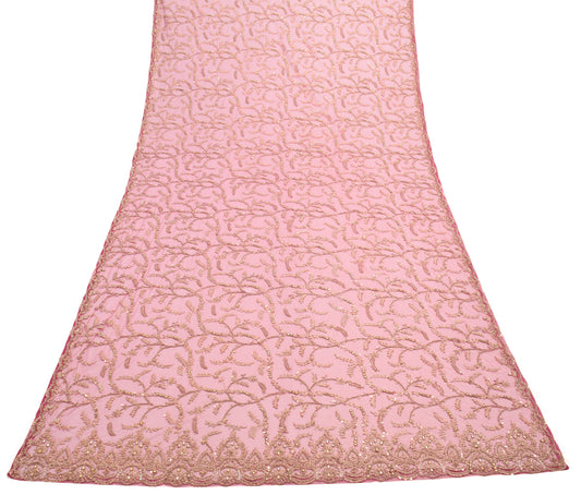 Sushila Vintage Pink Hand Beaded Heavy Dupatta Net Mesh Ethnic Floral Long Stole