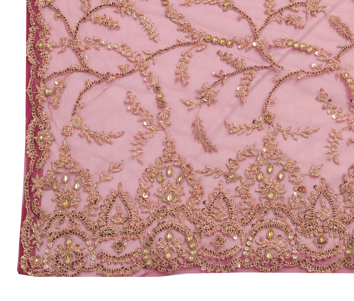 Sushila Vintage Pink Hand Beaded Heavy Dupatta Net Mesh Ethnic Floral Long Stole