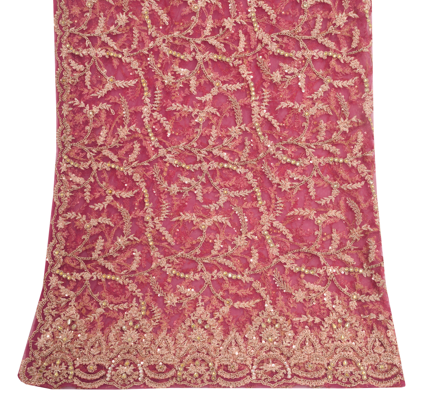 Sushila Vintage Pink Hand Beaded Heavy Dupatta Net Mesh Ethnic Floral Long Stole