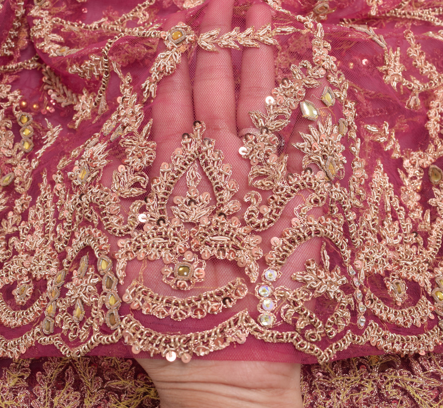 Sushila Vintage Pink Hand Beaded Heavy Dupatta Net Mesh Ethnic Floral Long Stole
