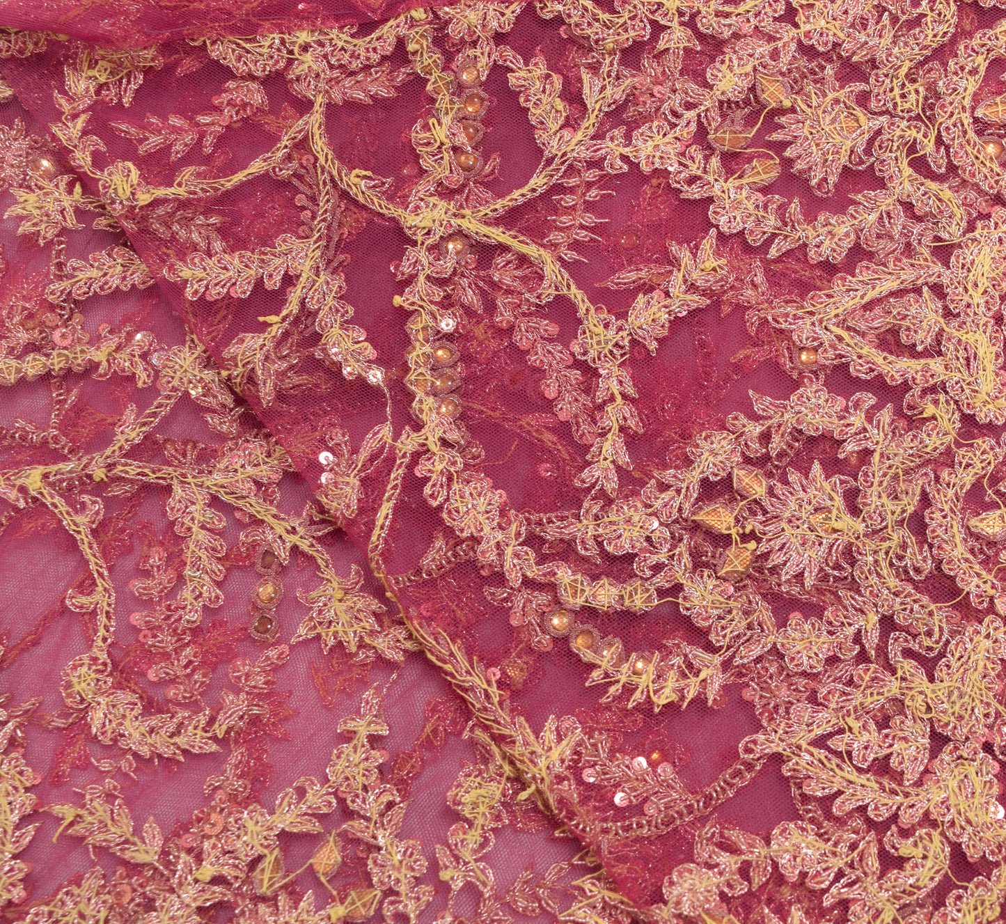 Sushila Vintage Pink Hand Beaded Heavy Dupatta Net Mesh Ethnic Floral Long Stole