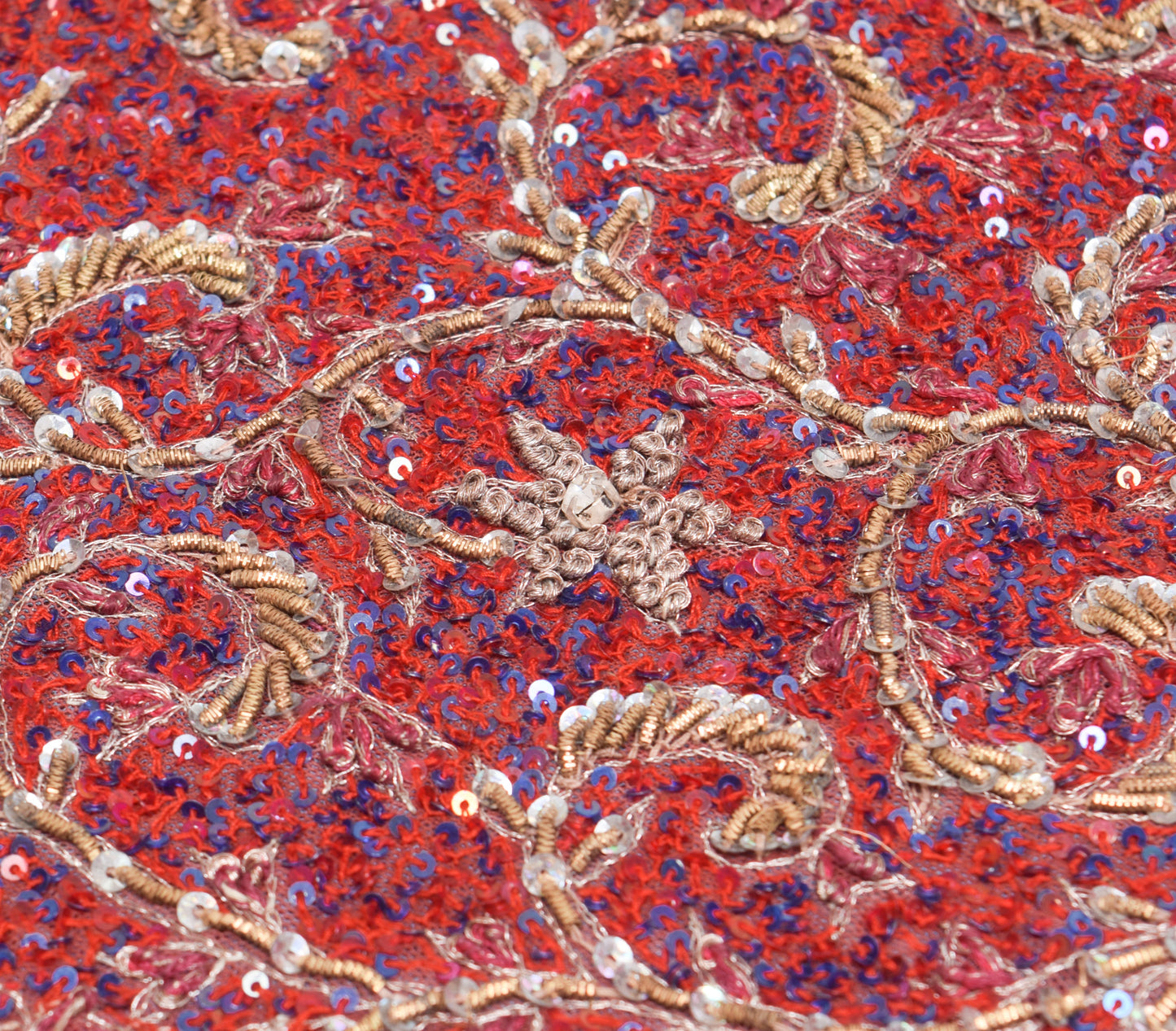 Sushila Vintage Red Sequins Embroidered Heavy Dupatta Net Mesh Floral Long Stole