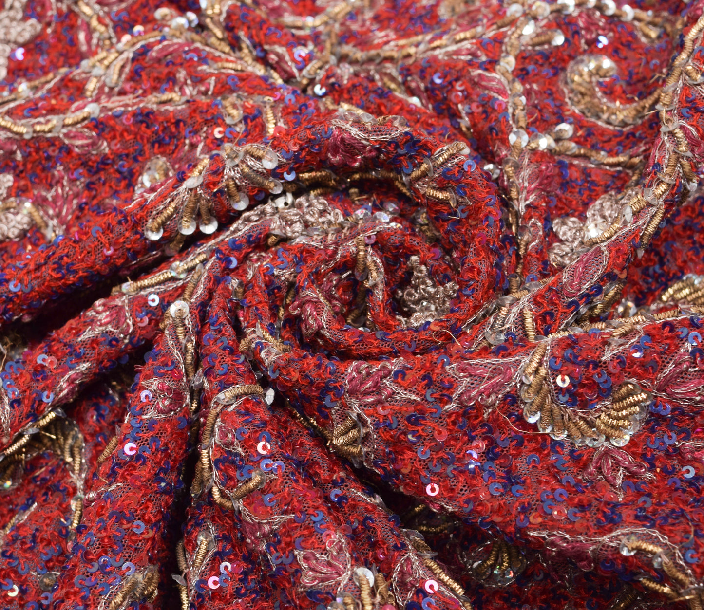 Sushila Vintage Red Sequins Embroidered Heavy Dupatta Net Mesh Floral Long Stole