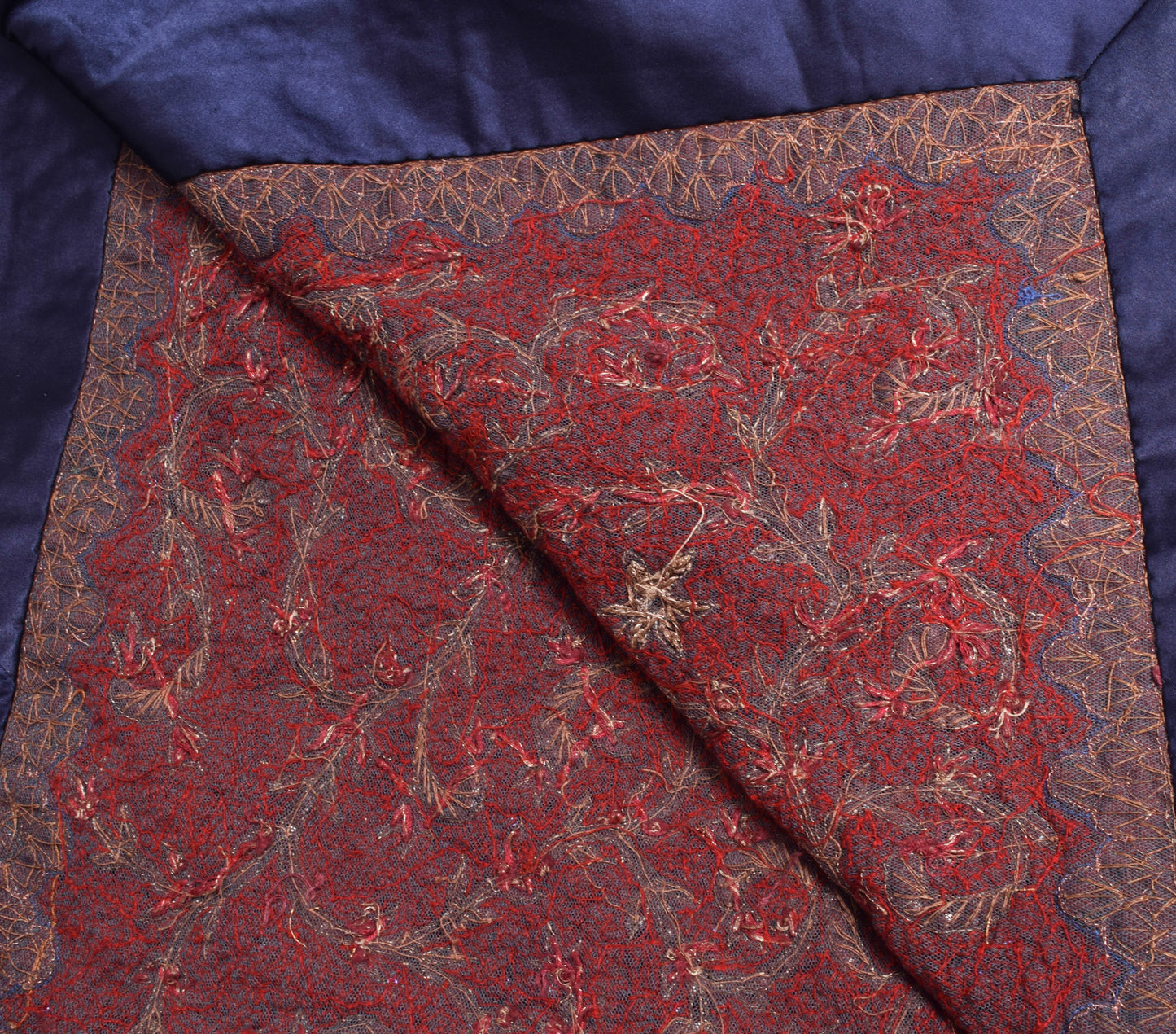 Sushila Vintage Red Sequins Embroidered Heavy Dupatta Net Mesh Floral Long Stole