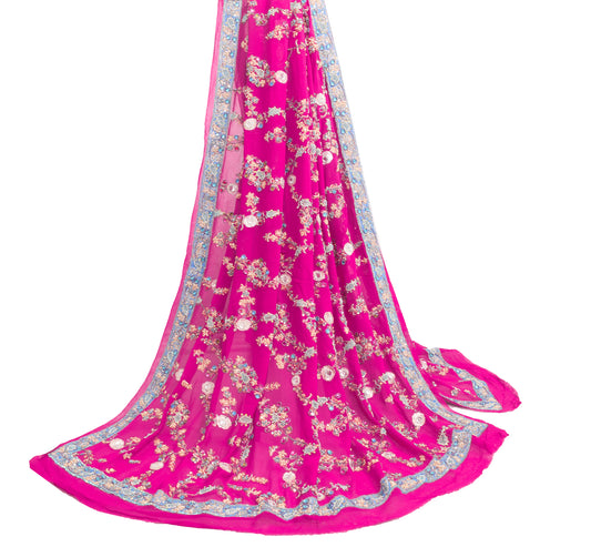 Sushila Vintage Magenta Pure Georgette Silk Heavy Dupatta Hand Beaded Long Stole