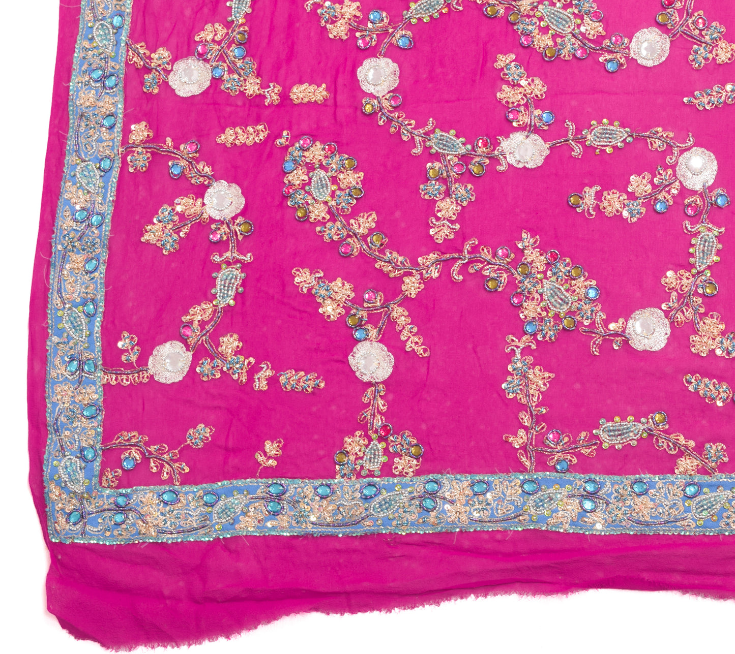 Sushila Vintage Magenta Pure Georgette Silk Heavy Dupatta Hand Beaded Long Stole
