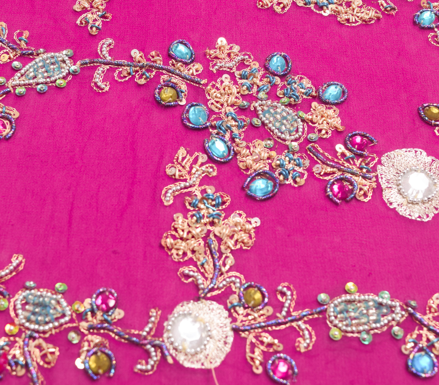 Sushila Vintage Magenta Pure Georgette Silk Heavy Dupatta Hand Beaded Long Stole