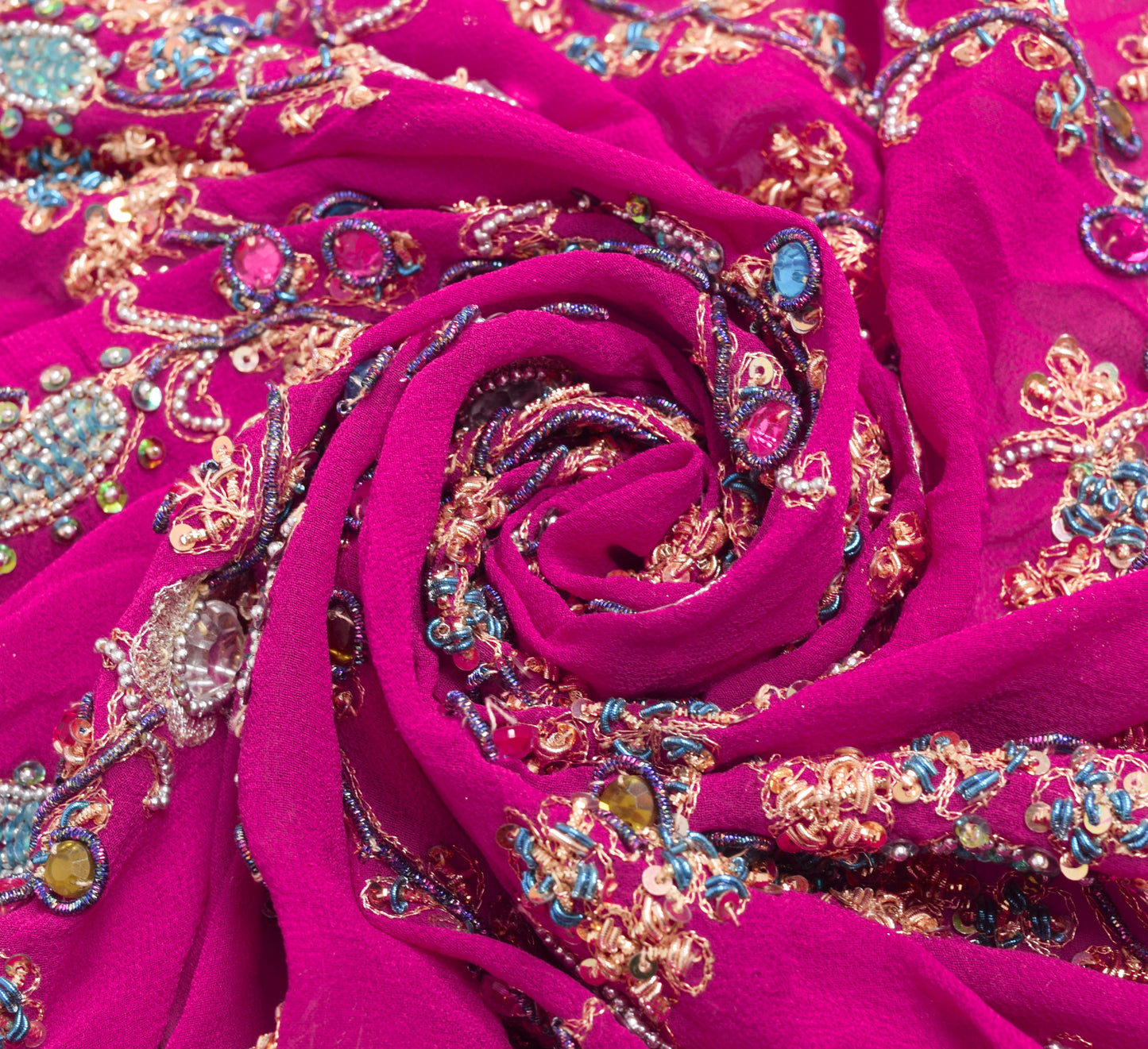 Sushila Vintage Magenta Pure Georgette Silk Heavy Dupatta Hand Beaded Long Stole