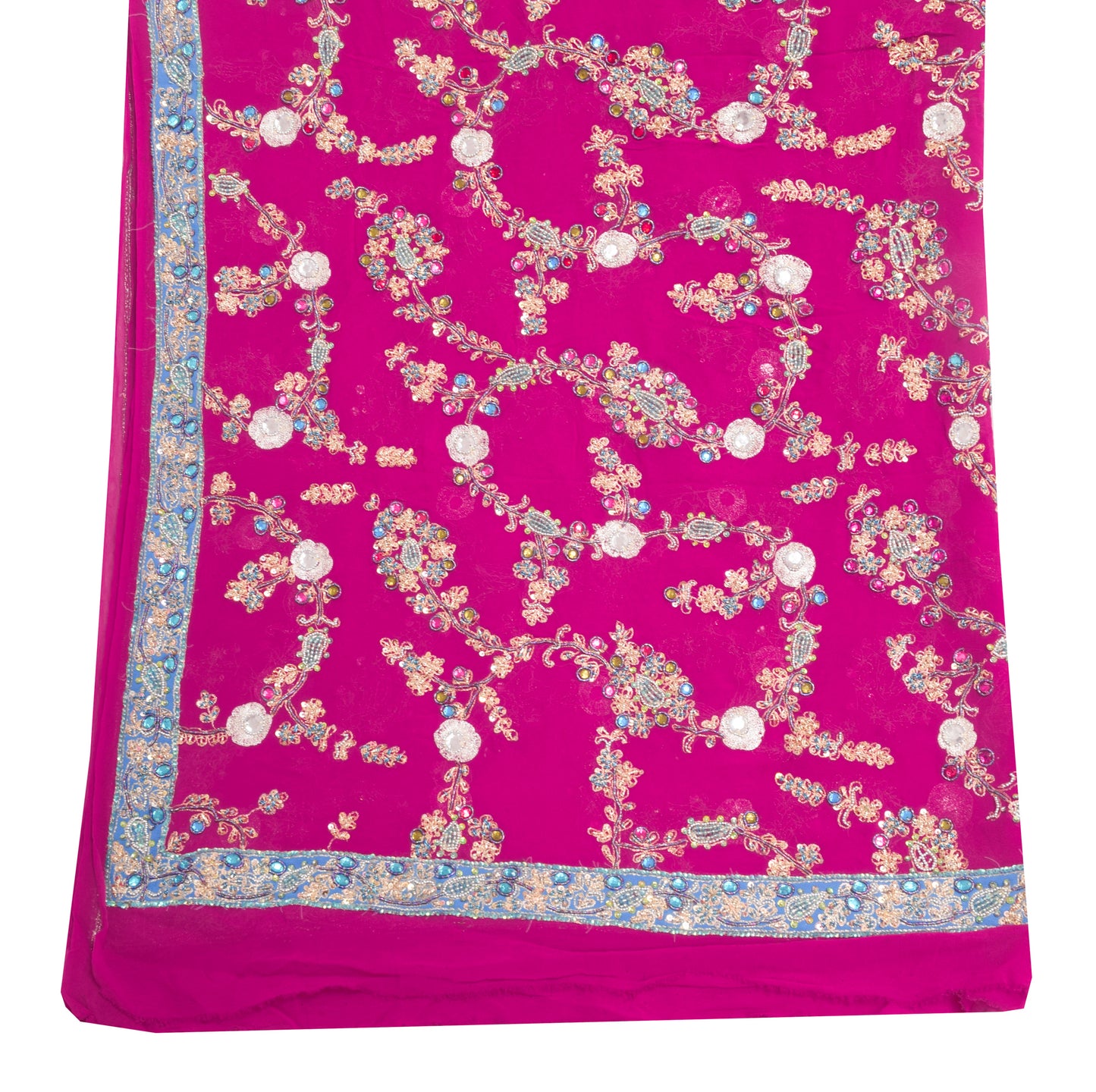 Sushila Vintage Magenta Pure Georgette Silk Heavy Dupatta Hand Beaded Long Stole