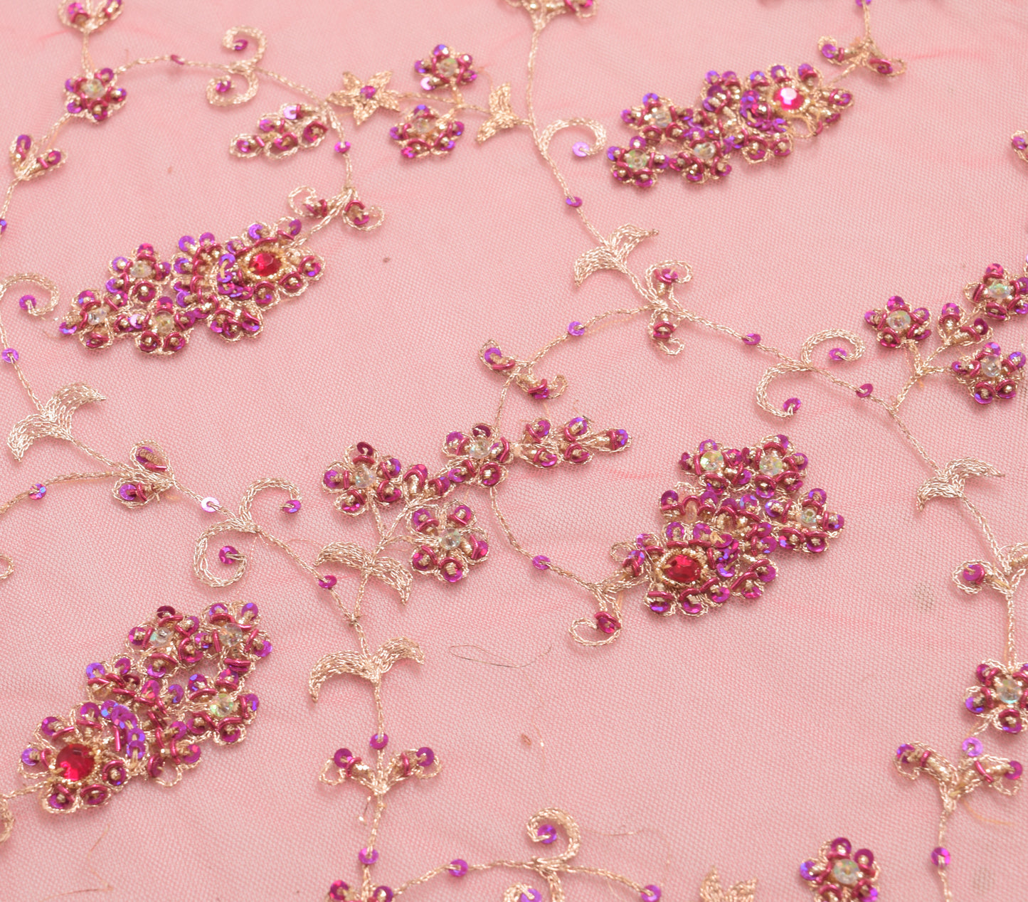 Sushila Vintage Pink Floral Heavy Dupatta Net Mesh Hand Beaded Long Stole Wrap