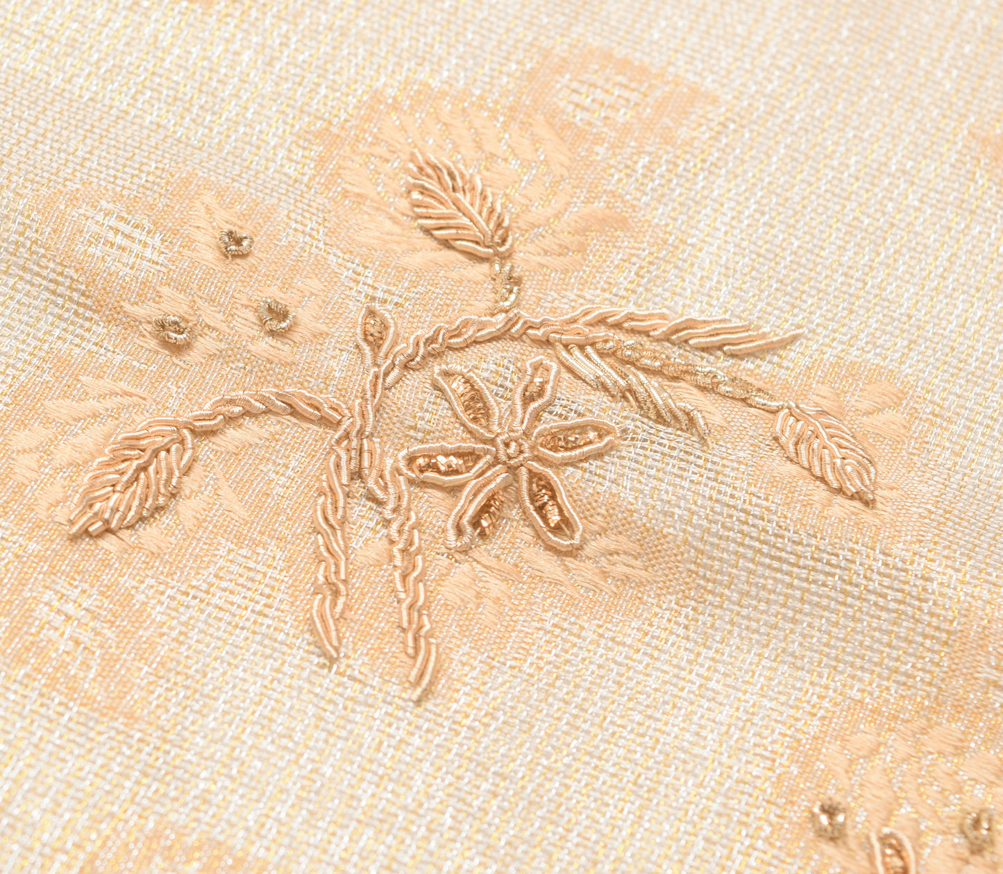 Sushila Vintage Beige Hand Beaded Heavy Dupatta Blend Tissue Floral Long Stole