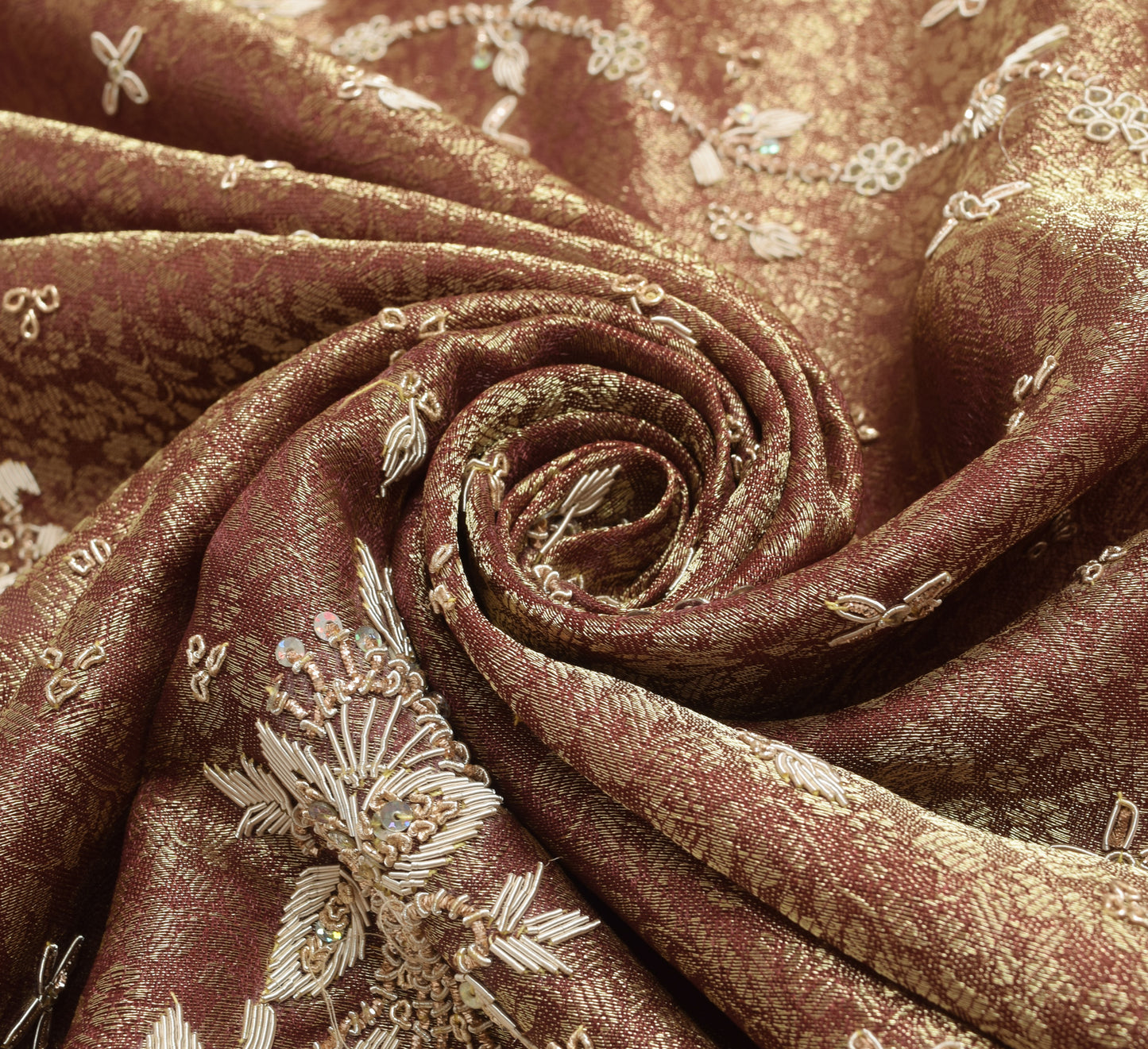 Sushila Vintage Maroon Zardozi Work Heavy Dupatta Blend Tissue Floral Long Stole