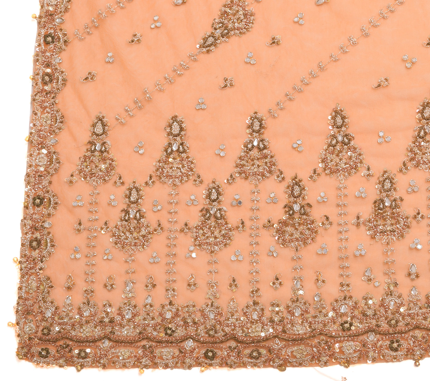 Sushila Vintage Orange Hand Beaded Ethnic Heavy Dupatta Floral Net Long Stole