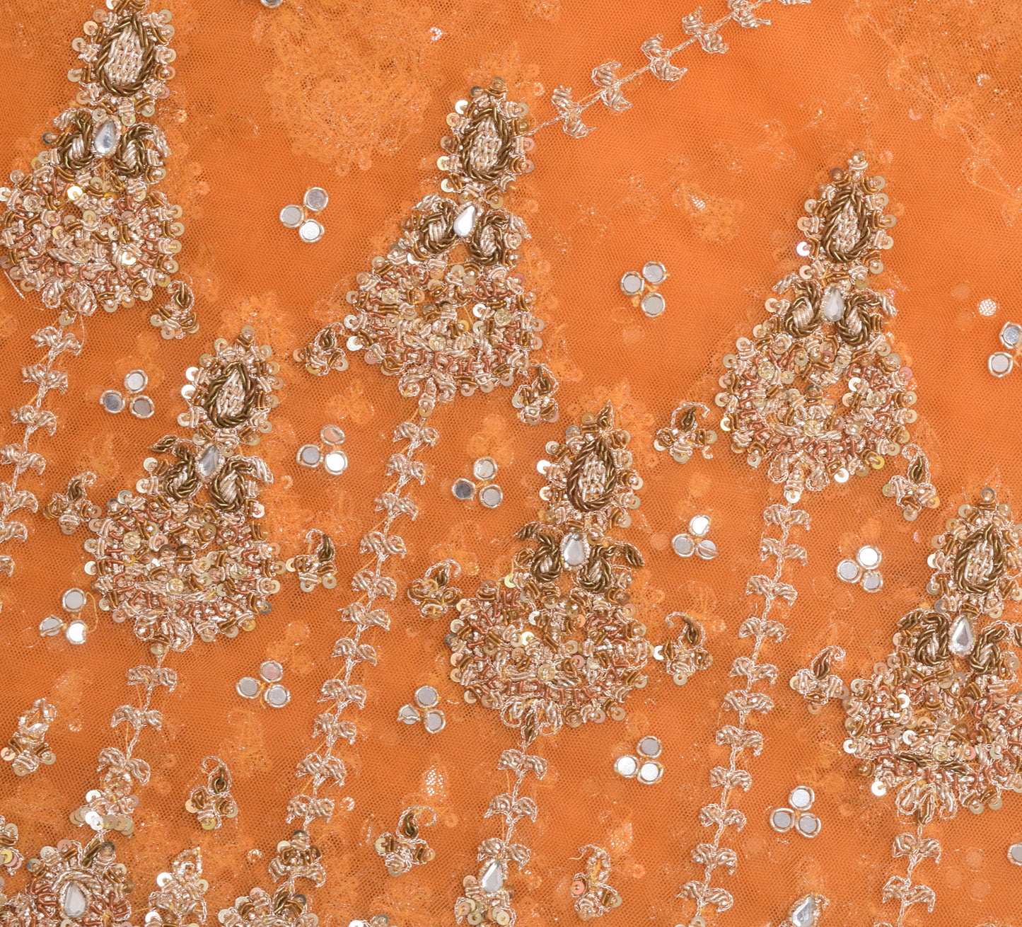 Sushila Vintage Orange Hand Beaded Ethnic Heavy Dupatta Floral Net Long Stole