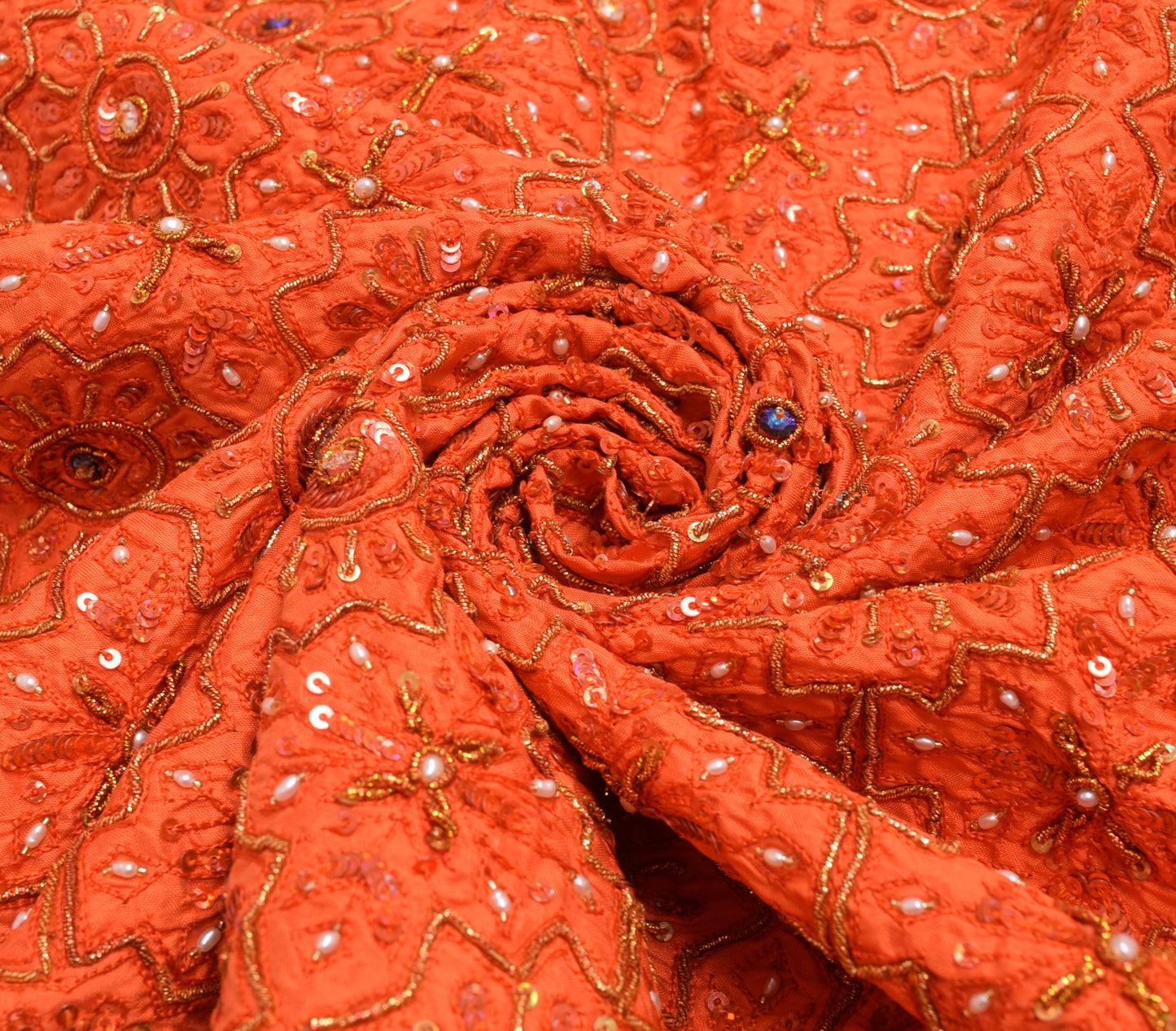 Sushila Vintage Dark Orange 100% Pure Silk Heavy Dupatta Hand Beaded Long Stole