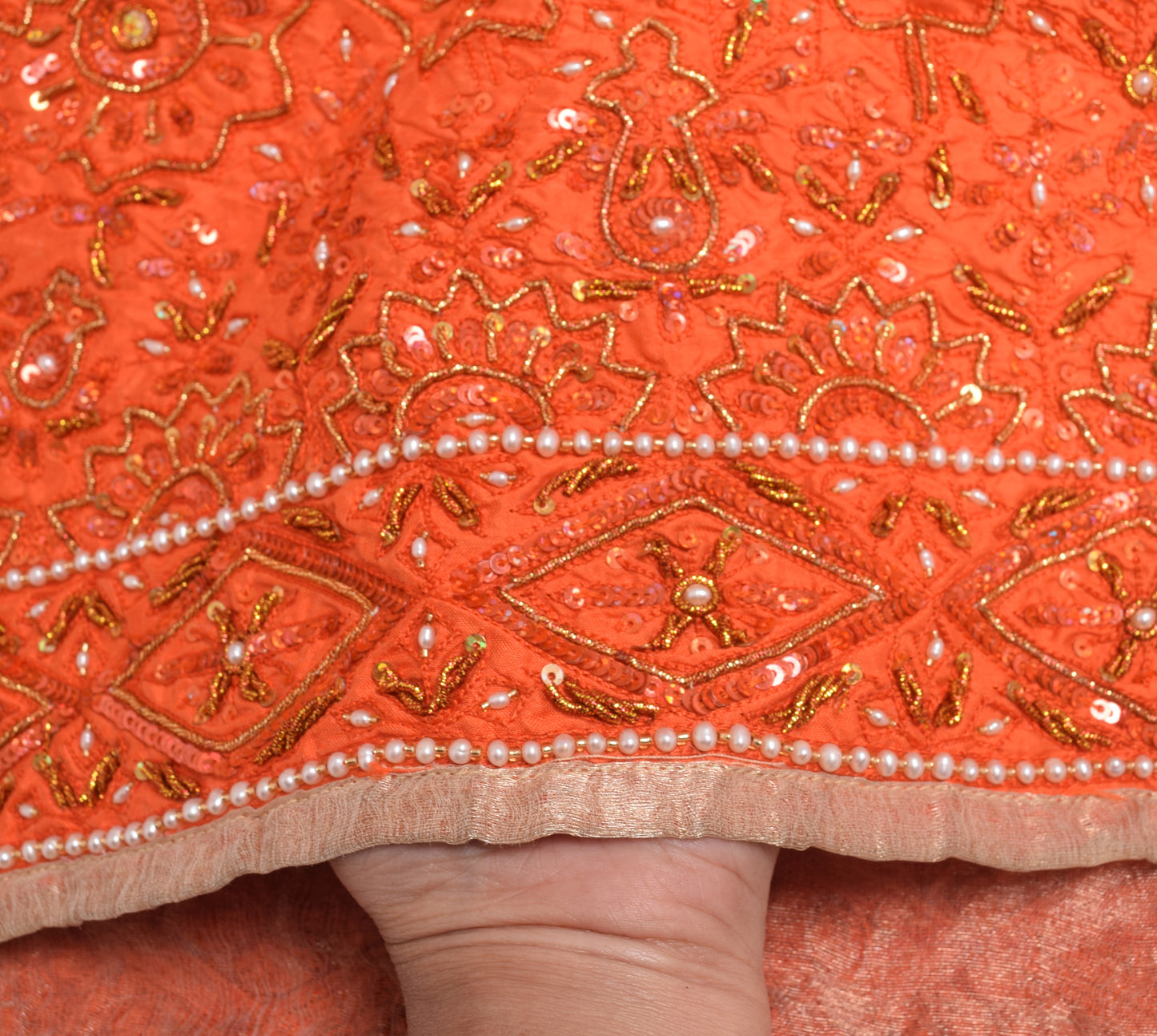 Sushila Vintage Dark Orange 100% Pure Silk Heavy Dupatta Hand Beaded Long Stole